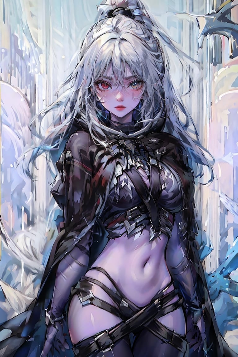 (masterpiece, top quality, best quality, official art, beautiful and aesthetic:1.2), (1girl:1.3), heterochromia, SharpEyess , ,SharpEyess,Agoon, archer, winter, blizzard