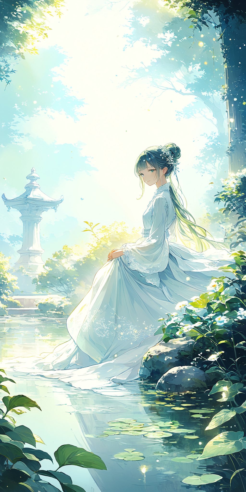Title: "Garden of Serenity" Subtitle: "A Symphony of Nature's Beauty" In a picturesque garden bathed in the soft glow of n...