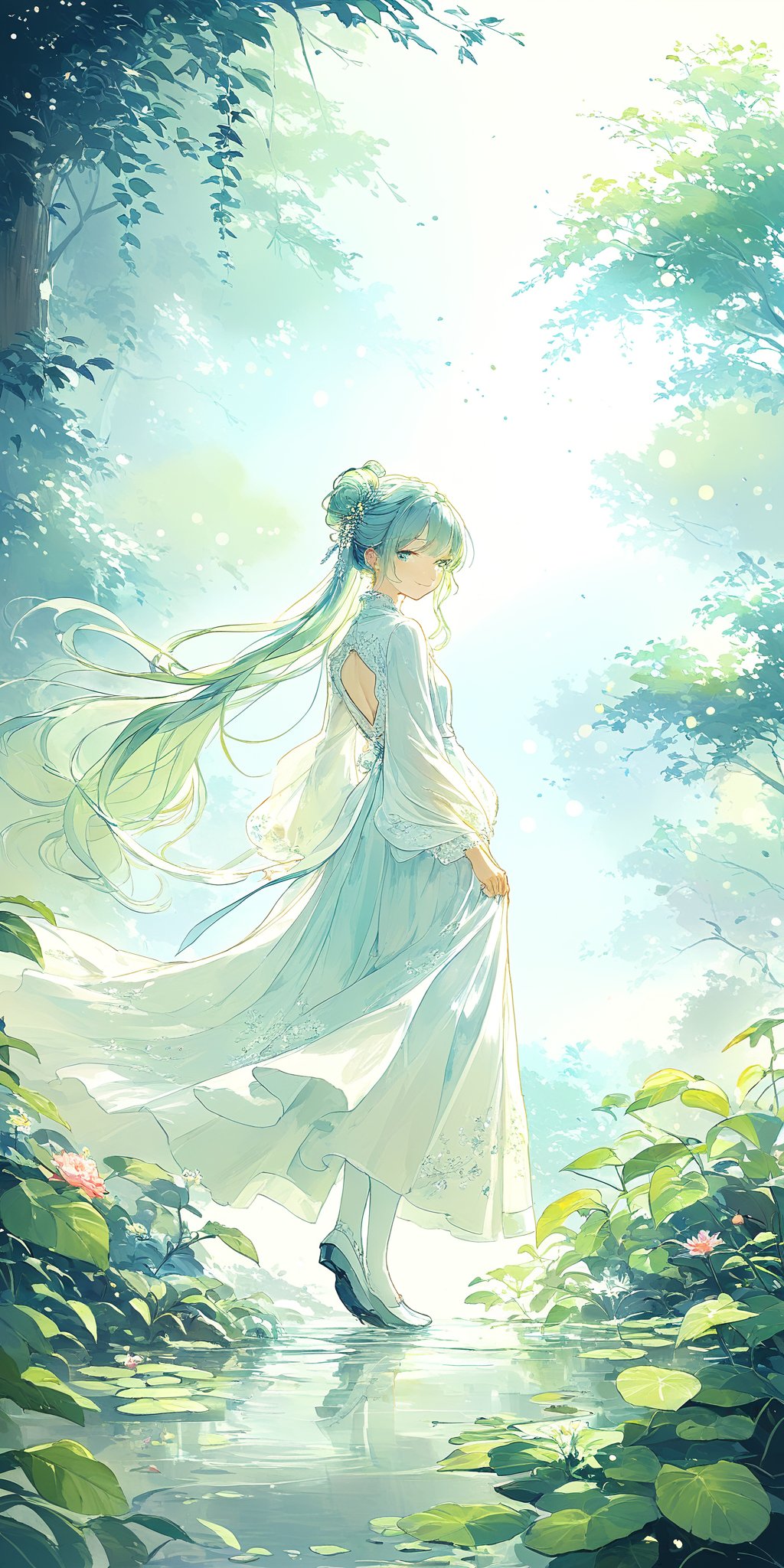 Title: "Garden of Serenity" Subtitle: "A Symphony of Nature's Beauty" In a picturesque garden bathed in the soft glow of n...