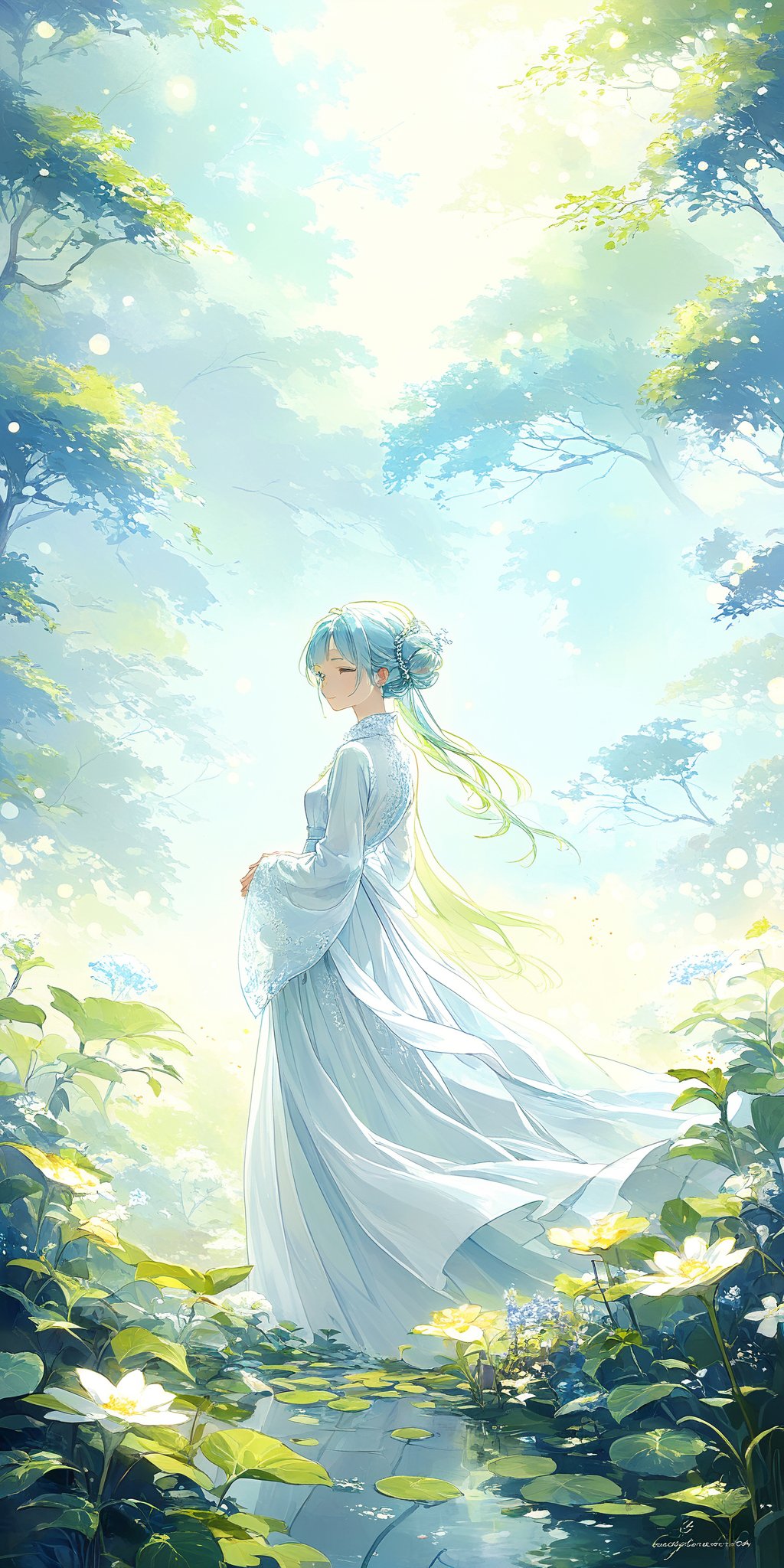 Title: "Garden of Serenity" Subtitle: "A Symphony of Nature's Beauty" In a picturesque garden bathed in the soft glow of n...
