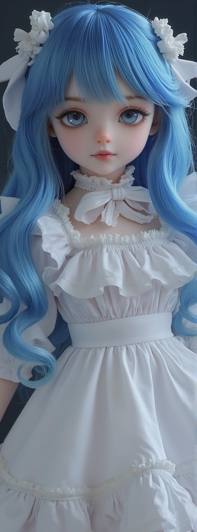 best quality, a girl, multicolored blue hair,white ruffle dress, insanely detailed eyes,
pcv figure,