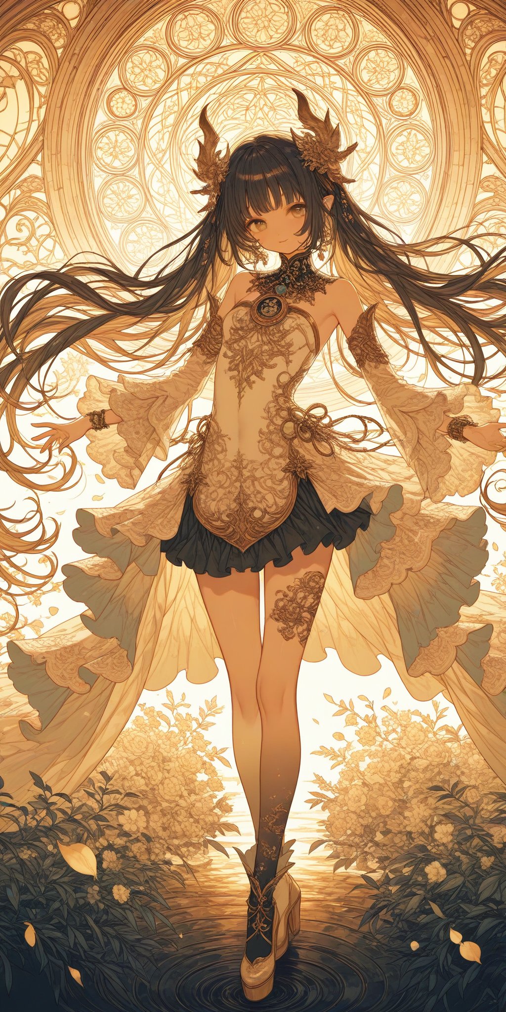 **Title: Twilight Elegance** **Subtitle: A Symphony of Nature's Grace** **Deconstructed Illustration Elements:** - Serene...