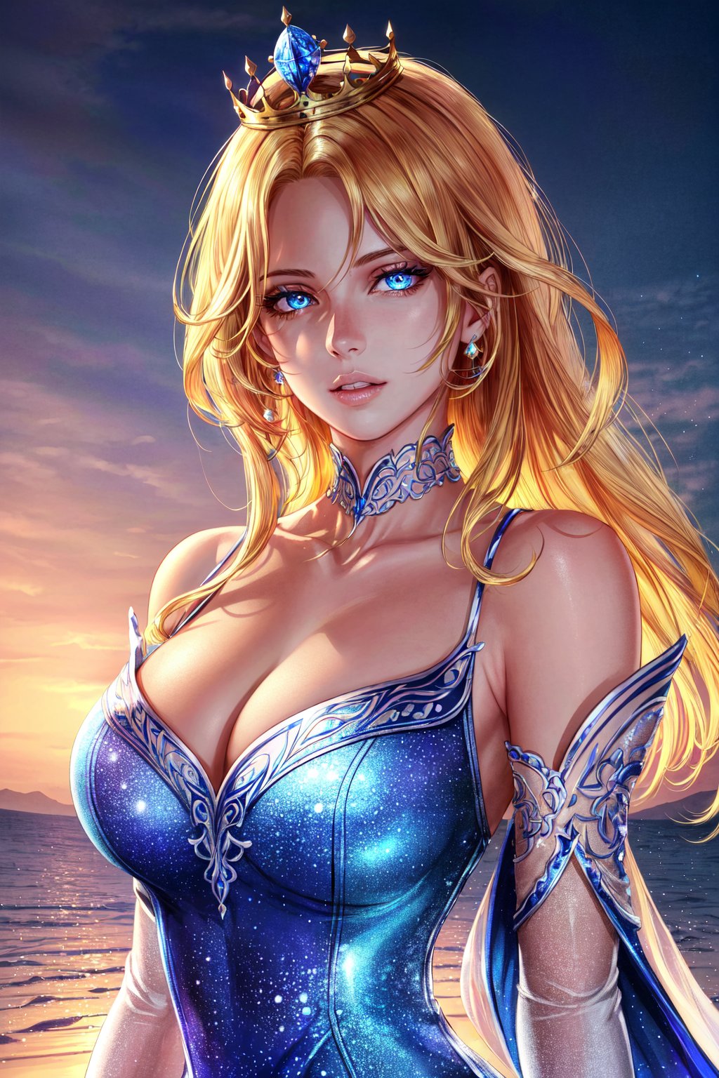 very detailed background, in japan,

1girl, (solo, solo focus), upper body,

perfect face, Showstopper Nordic Long Haircut, blonde hair, blue eyes , parted lips , lips, slit pupils, (detailed eyes), beautiful detailed eyes,

princess crown , detached sleeves , princess clothes, dress,

looking to the side,

cleavage, bare shoulders, large breasts, collarbone, perfect anatomy, lustrous skin,

(masterpiece, best quality, ultra-detailed, highres, best illustration, realistic, skindentation, specular highlights), sidelighting, epic, illustration, render, volumetric lighting, welcoming, see-through gossamer, 
depth_of_field, extreme light and shadow, (beautiful), perfect lighting, 
(extremely detailed illustrated 8k wallpaper), (best shadow), (fantasy:1.4), (masterpiece), (best quality), (ultra-detailed), (best illustration), (best shadow), (fantasy:1.4), vivid colors,
(shine), ray tracing, (bloom), 

whisker markings,