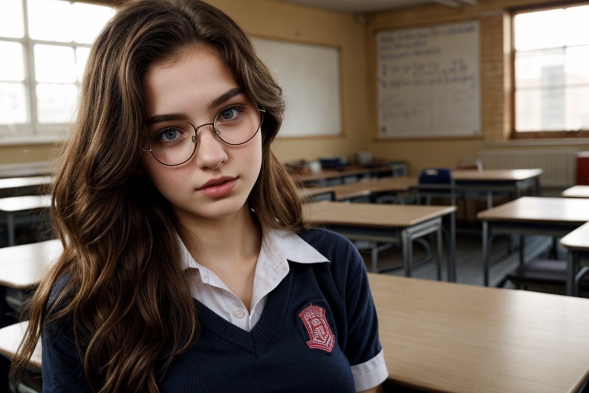 a beautiful 15 year young teenager,  school_uniform,  class room by Kesan on Tensor.Art