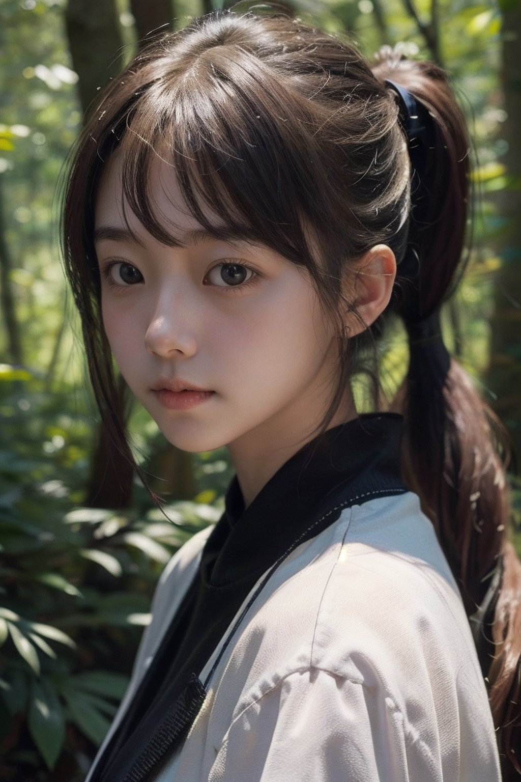 (((deep in the woods))),  ((looks at viewer)),  (only the face enters the shot) by 萬仔5 on Tensor.Art
