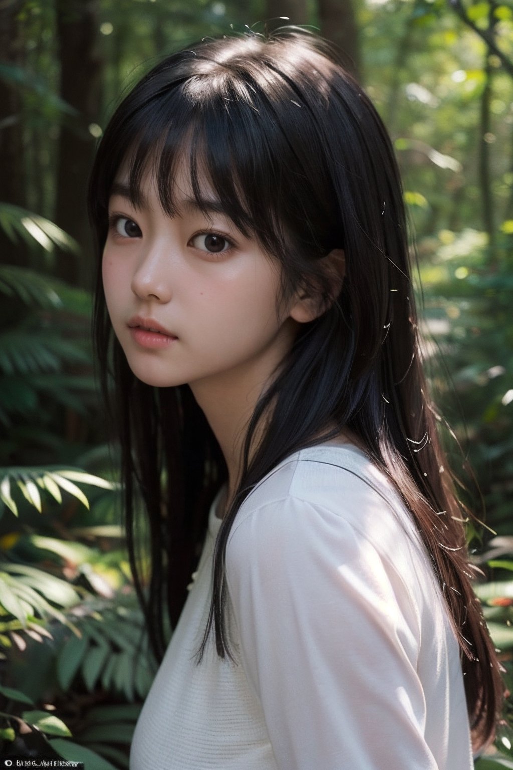 (((deep in the woods))),  ((looks at viewer)),  (only the face enters the shot) by 萬仔5 on Tensor.Art