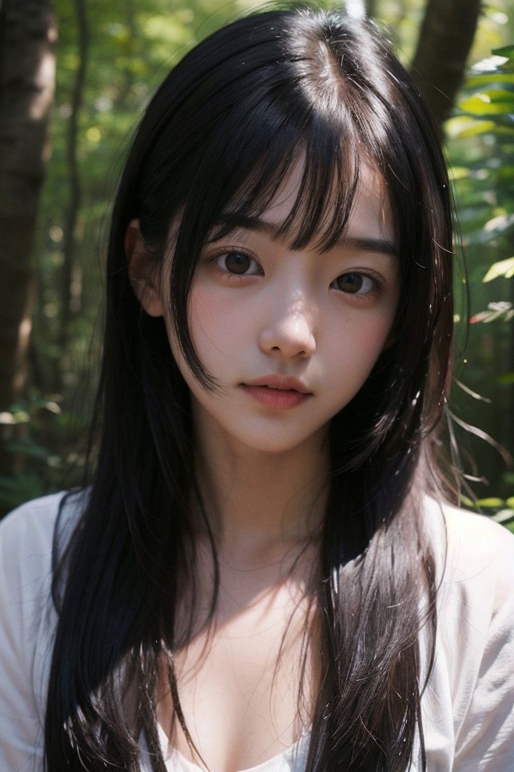 (((deep in the woods))),  ((looks at viewer)),  (only the face enters the shot) by 萬仔5 on Tensor.Art