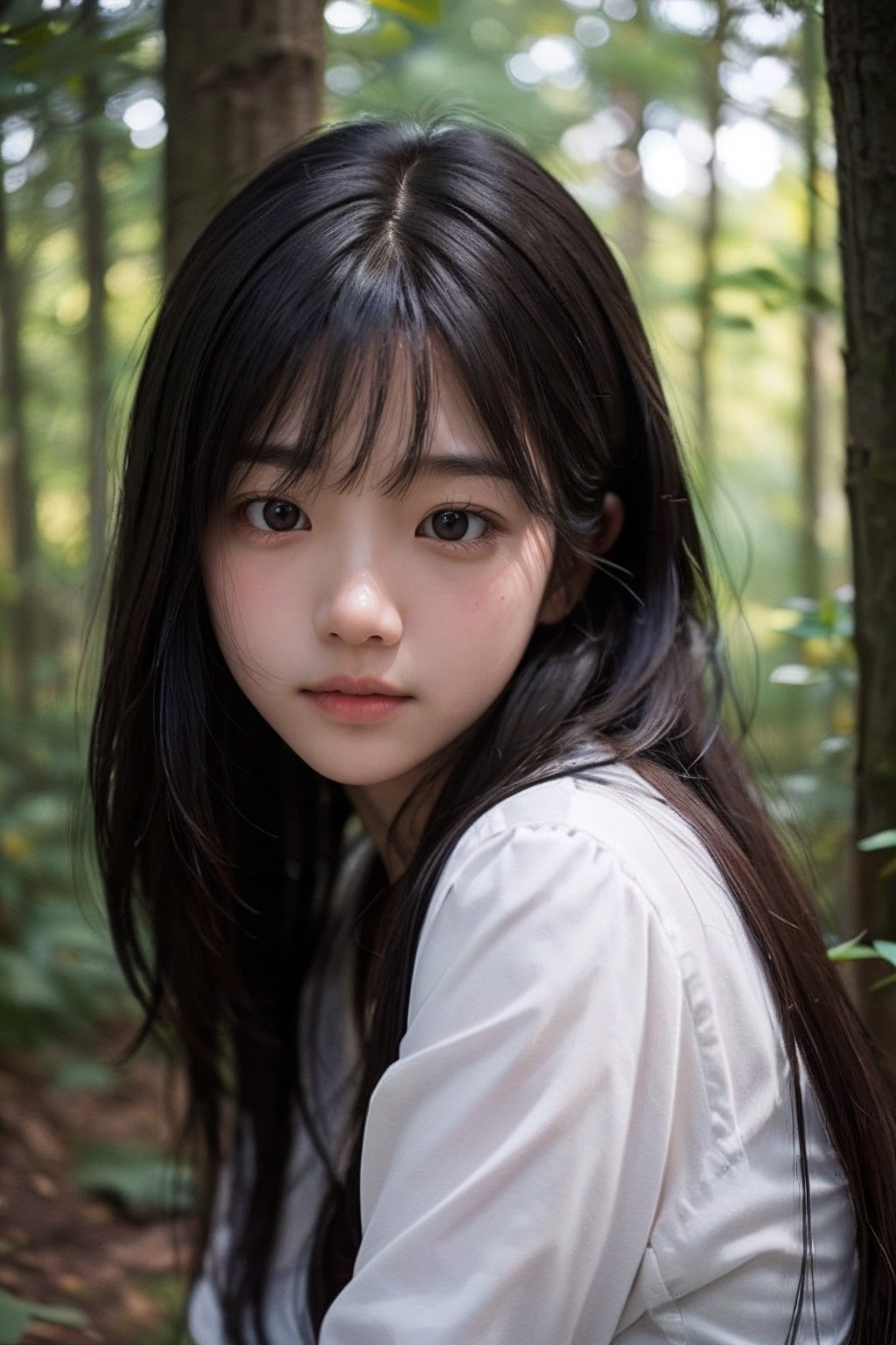 (((deep in the woods))),  ((looks at viewer)),  (only the face enters the shot) by 萬仔5 on Tensor.Art