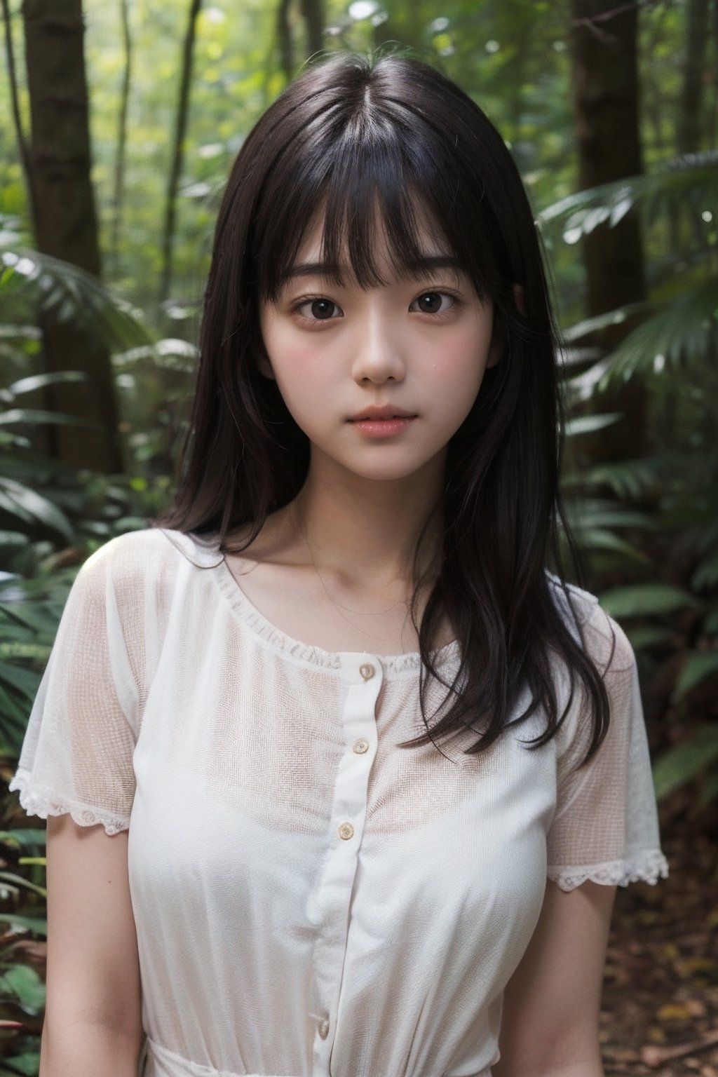 (((deep in the woods))),  ((looks at viewer)),  (only the face enters the shot) by 萬仔5 on Tensor.Art