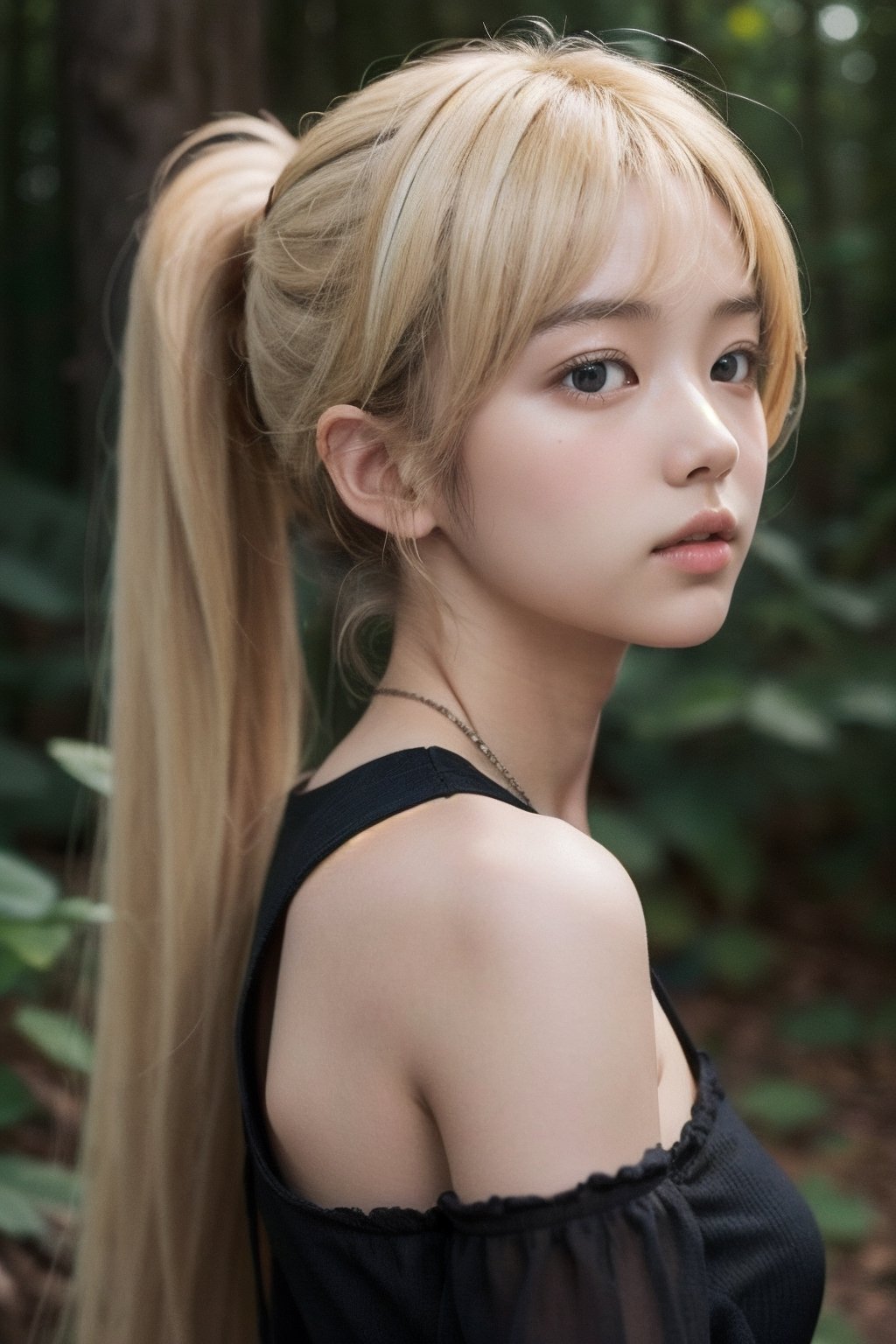 (((deep in the woods))),  ((looks at viewer)),  (only the face enters the shot) by 萬仔5 on Tensor.Art