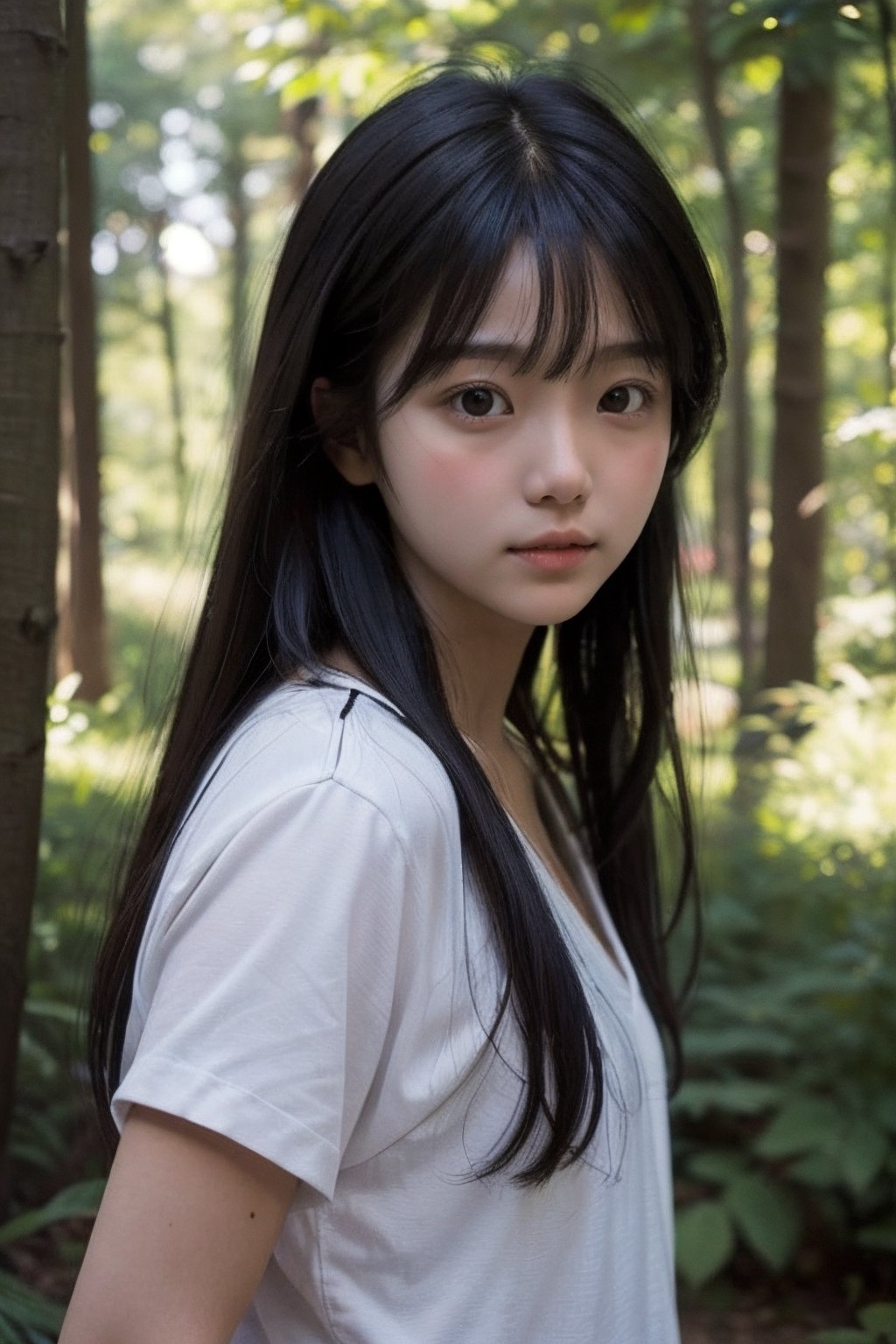(((deep in the woods))),  ((looks at viewer)),  (only the face enters the shot) by 萬仔5 on Tensor.Art