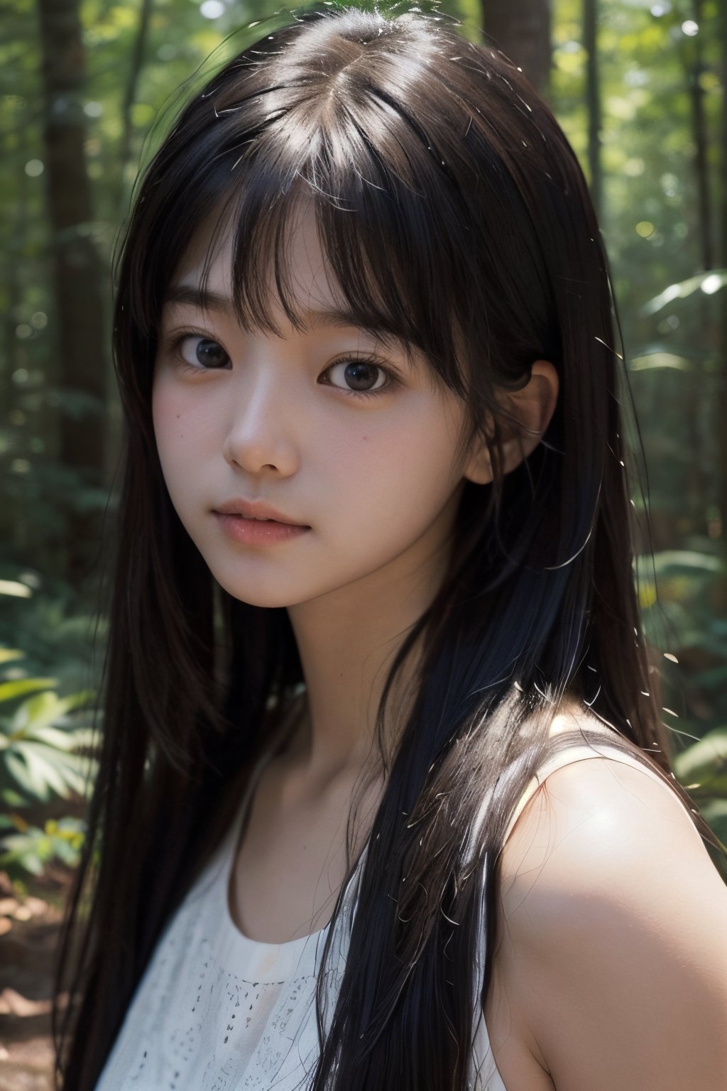 (((deep in the woods))),  ((looks at viewer)),  (only the face enters the shot) by 萬仔5 on Tensor.Art