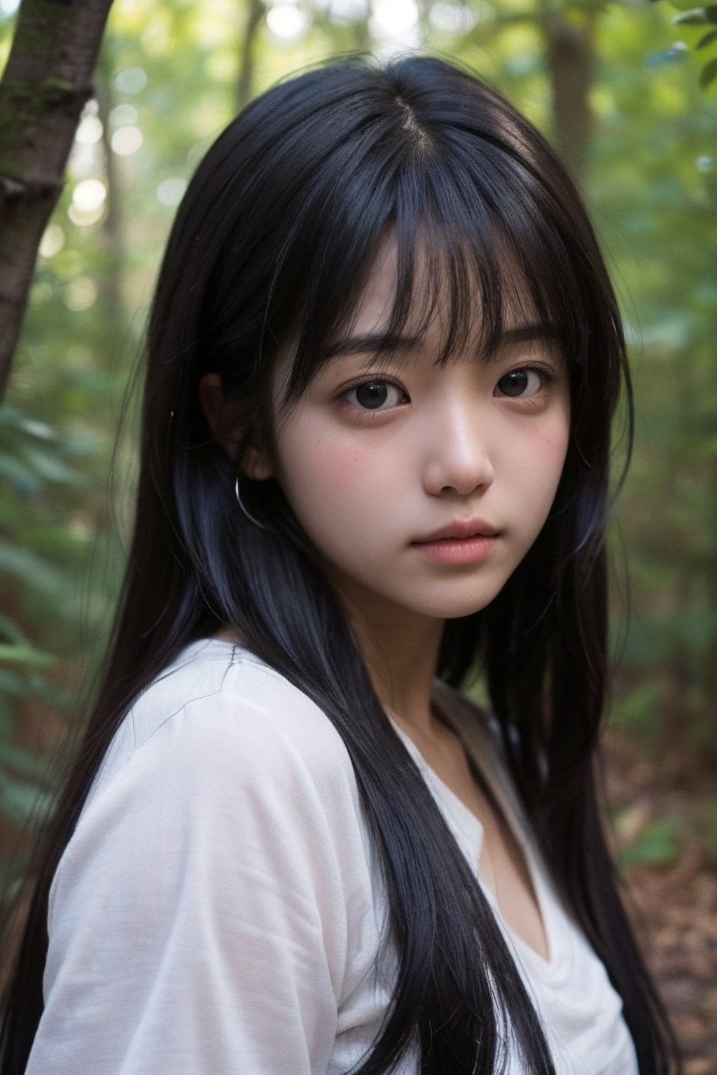 (((deep in the woods))),  ((looks at viewer)),  (only the face enters the shot) by 萬仔5 on Tensor.Art