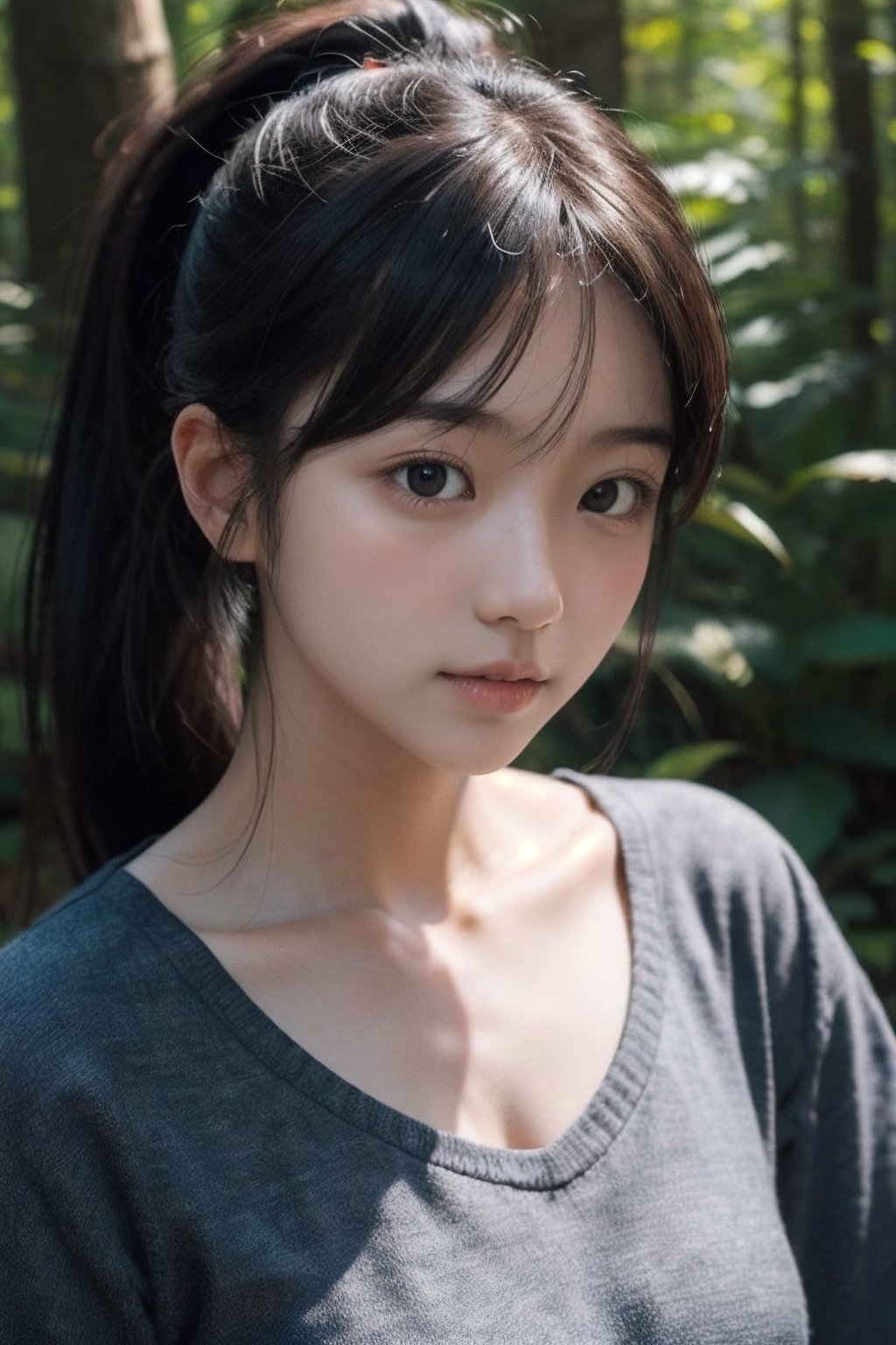 (((deep in the woods))),  ((looks at viewer)),  (only the face enters the shot) by 萬仔5 on Tensor.Art