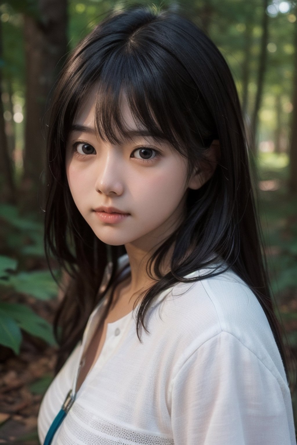 (((deep in the woods))),  ((looks at viewer)),  (only the face enters the shot) by 萬仔5 on Tensor.Art