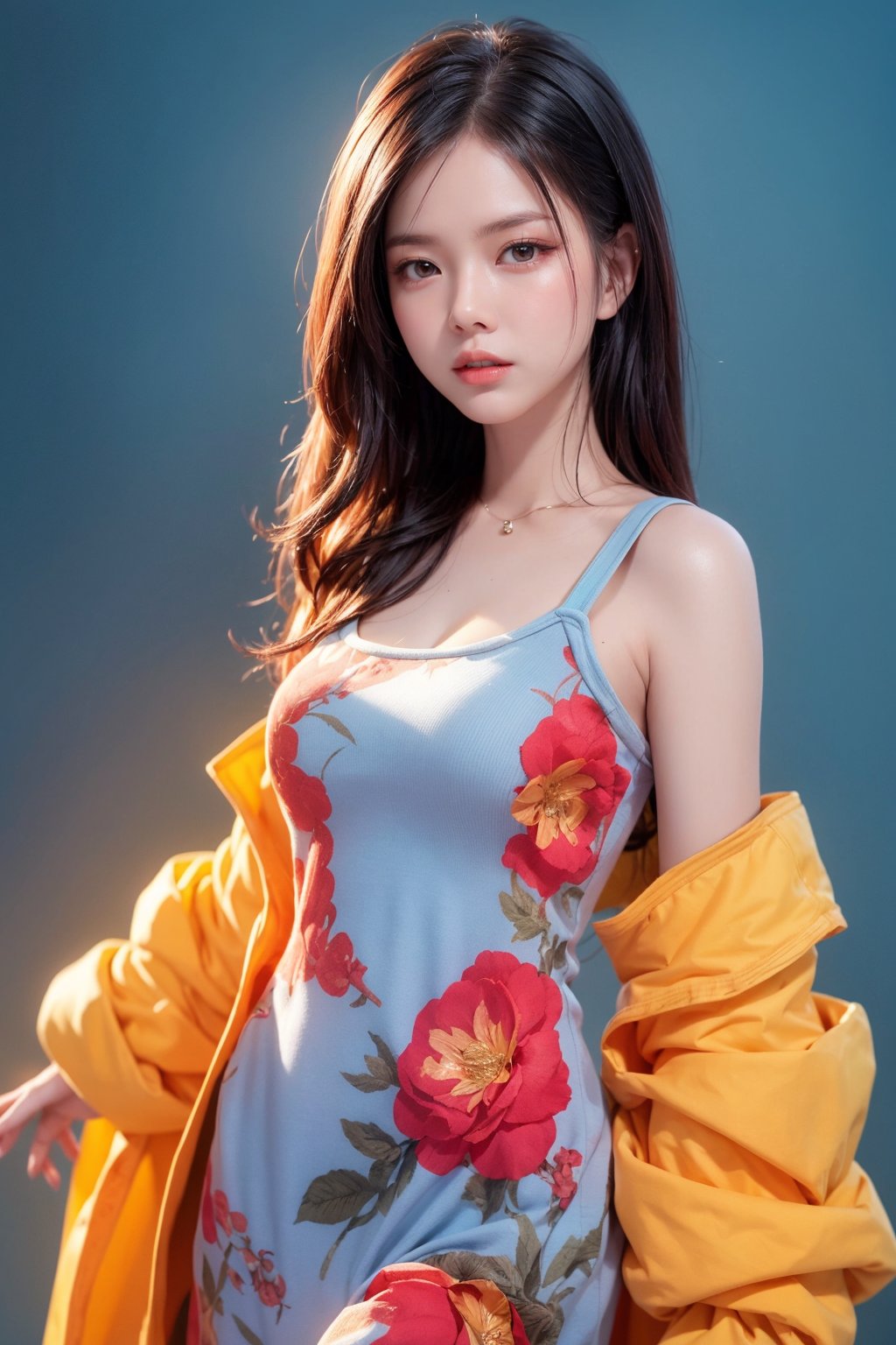 woman, flower dress, colorful, darl background,blue theme,exposure blend, medium shot, bokeh, (hdr:1.4), high contrast, (cinematic, teal and orange:0.85), (muted colors, dim colors, soothing tones:1.3), low saturation,asian girl,1 girl,chinatsumura,gaby_rose,maw4r,frey4,Geayoub1,4manda,4yu,pevit4,p3v1t4,bul3,wul4n,s4str0,nit4,yukikato,nitagunawan