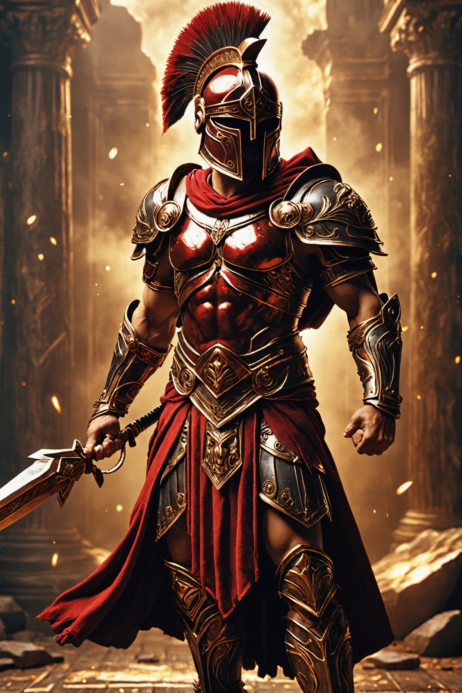 300,  a spartan warrior,  in the style of dark crimson and gold by maehara on Tensor.Art