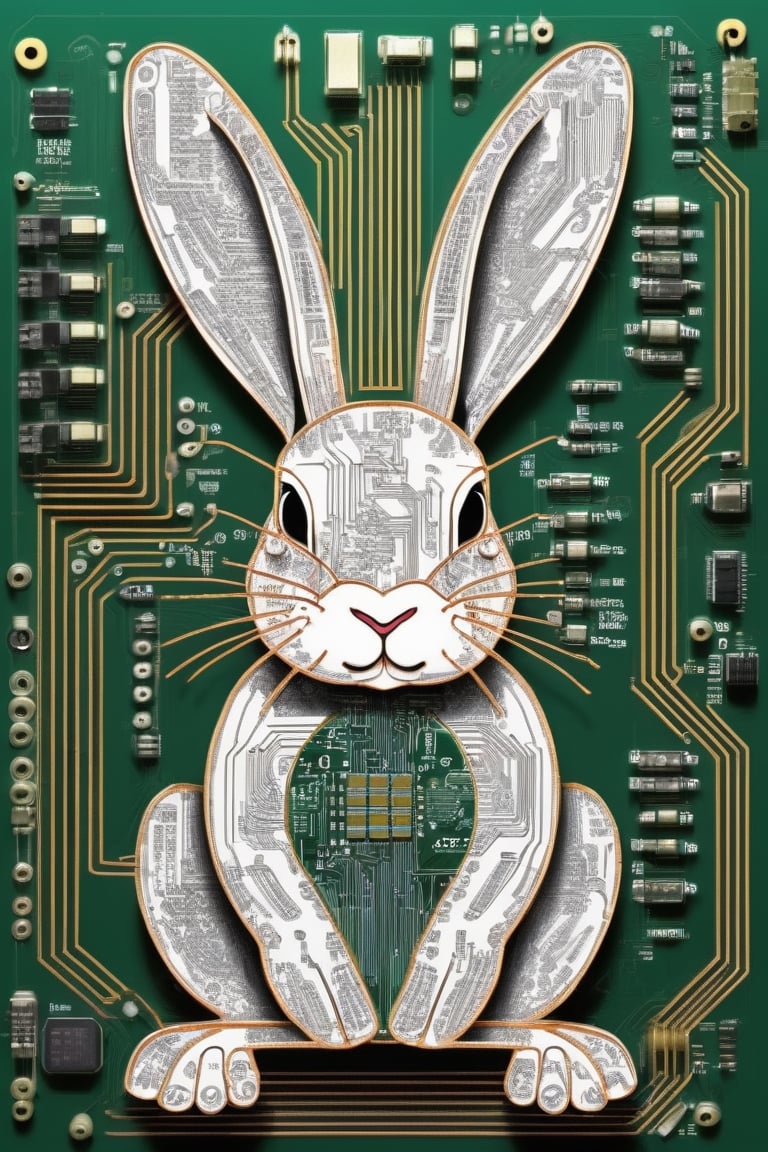 circuit diagram art,
Rabbit drawn with a circuit diagram,circuit board, resistor, chip, LSI,DonMC1rcu17Pl4nXL