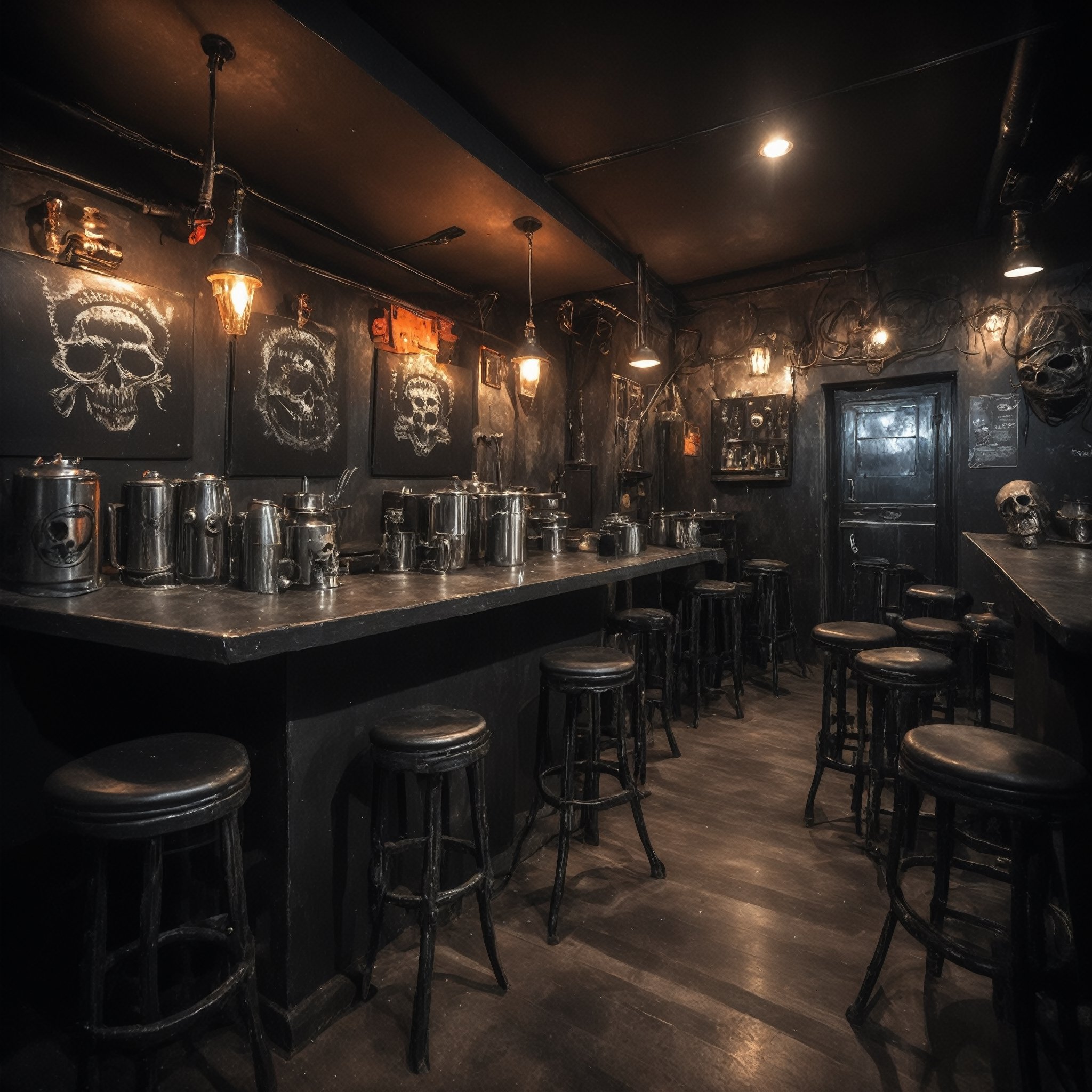 "Welcome to the Death Metal Café,  where the atmosphere is as heavy as the music. Decorated with dark,  industrial motifs...
