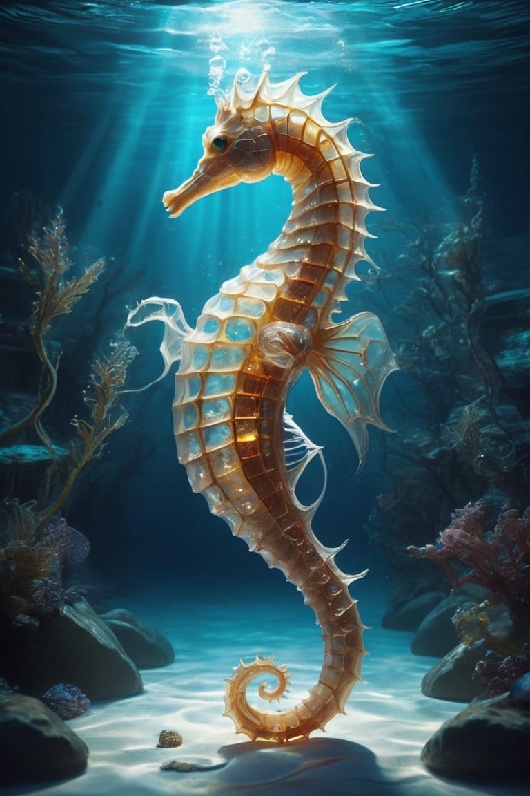 carved to resemble the shape of a seahorse,  with every detail meticulously crafted to capture the delicate features of th...