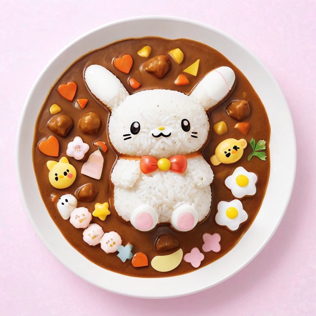 (From Above), Japanese Curry Rice,charming Sanrio-inspired character, carefully crafted from colorful ingredients,Cinnamoroll,
(Masterpiece, Best Quality, 8k:1.2), (Ultra-Detailed, Highres, Extremely Detailed, Absurdres, Incredibly Absurdres, Huge Filesize:1.1), (Photorealistic:1.3), By Dr.Maehara, Portrait, Ultra-Realistic Illustration, Digital Painting. ,fat,kawaiitech,