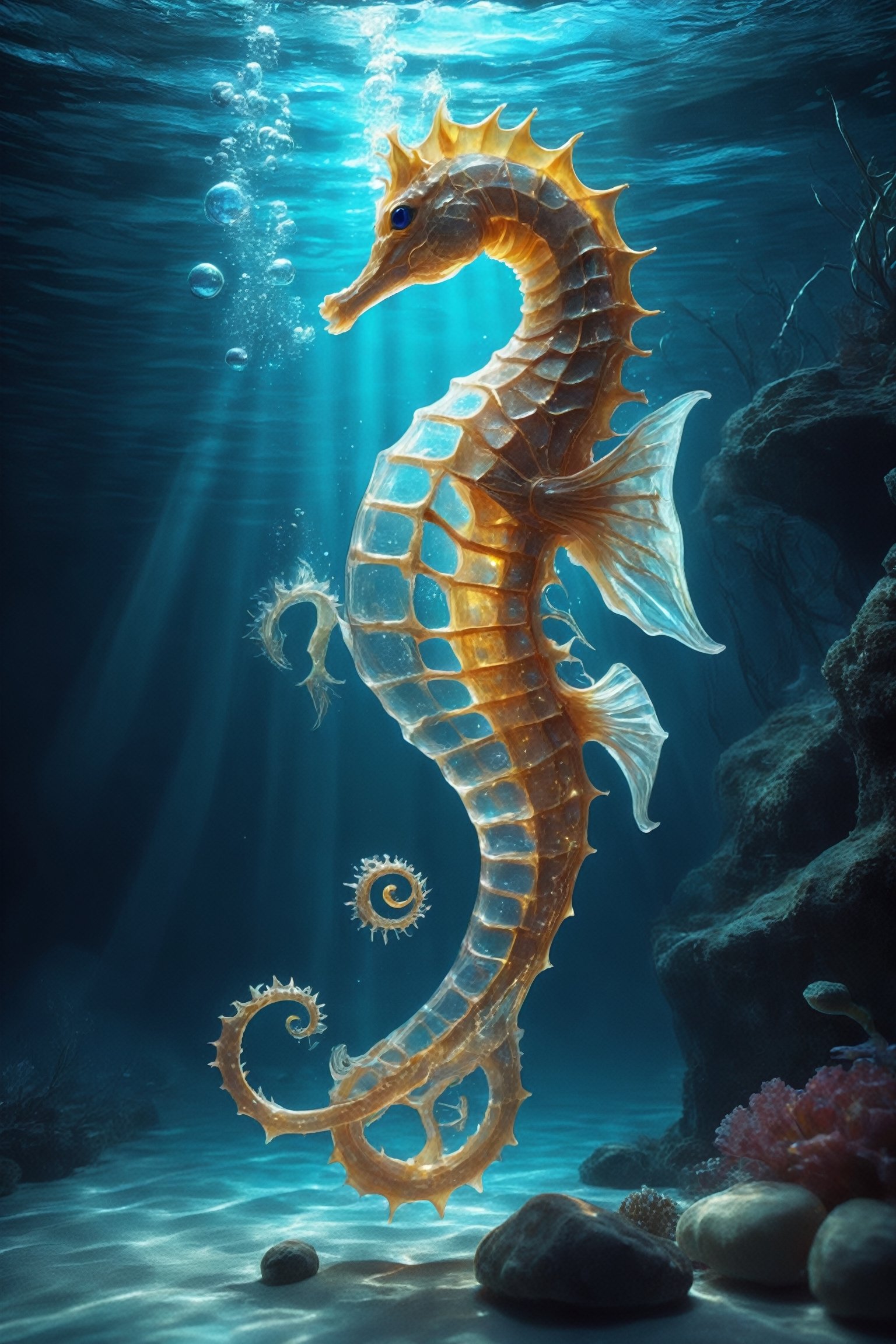 carved to resemble the shape of a seahorse,  with every detail meticulously crafted to capture the delicate features of th...