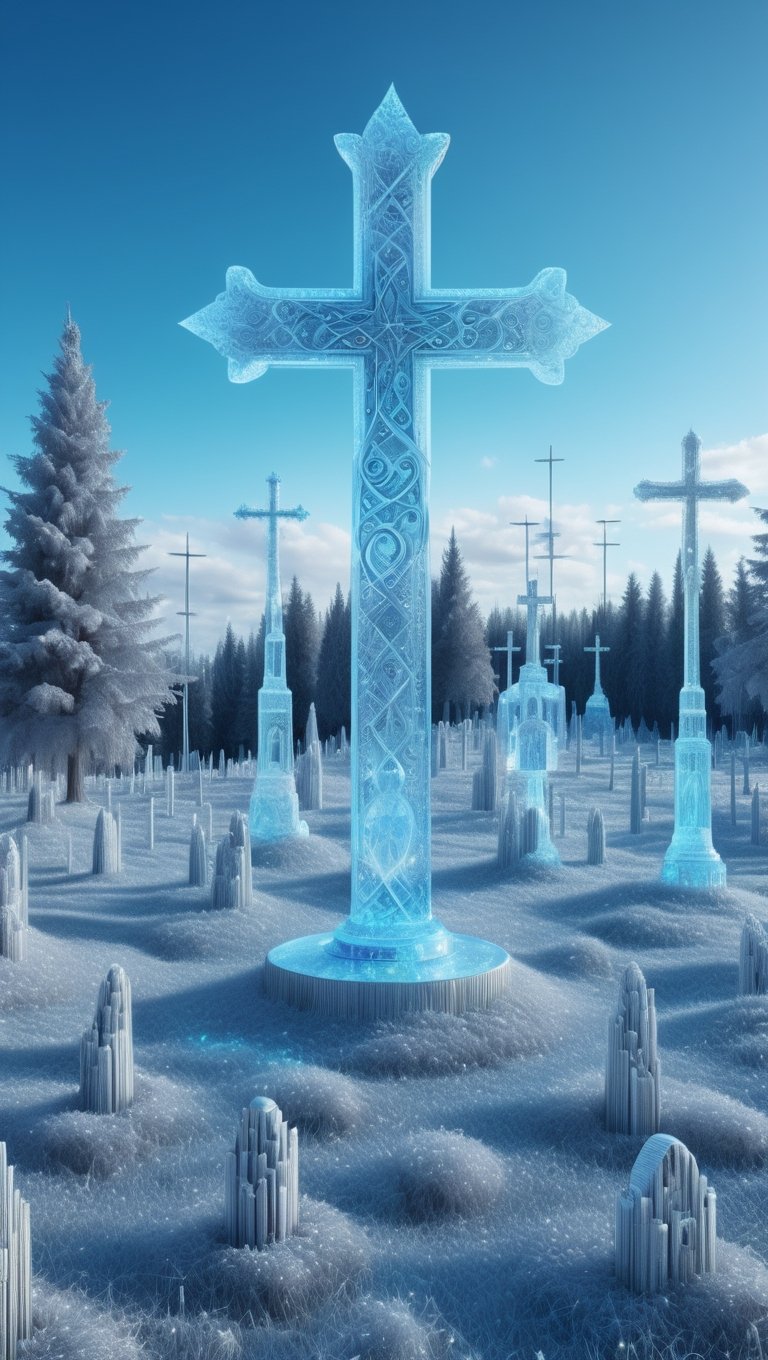 ultra Realistic fantasy art,  Logic hologram GLAVE yard,  Hill of Crosses in Lithuania by maehara on Tensor.Art