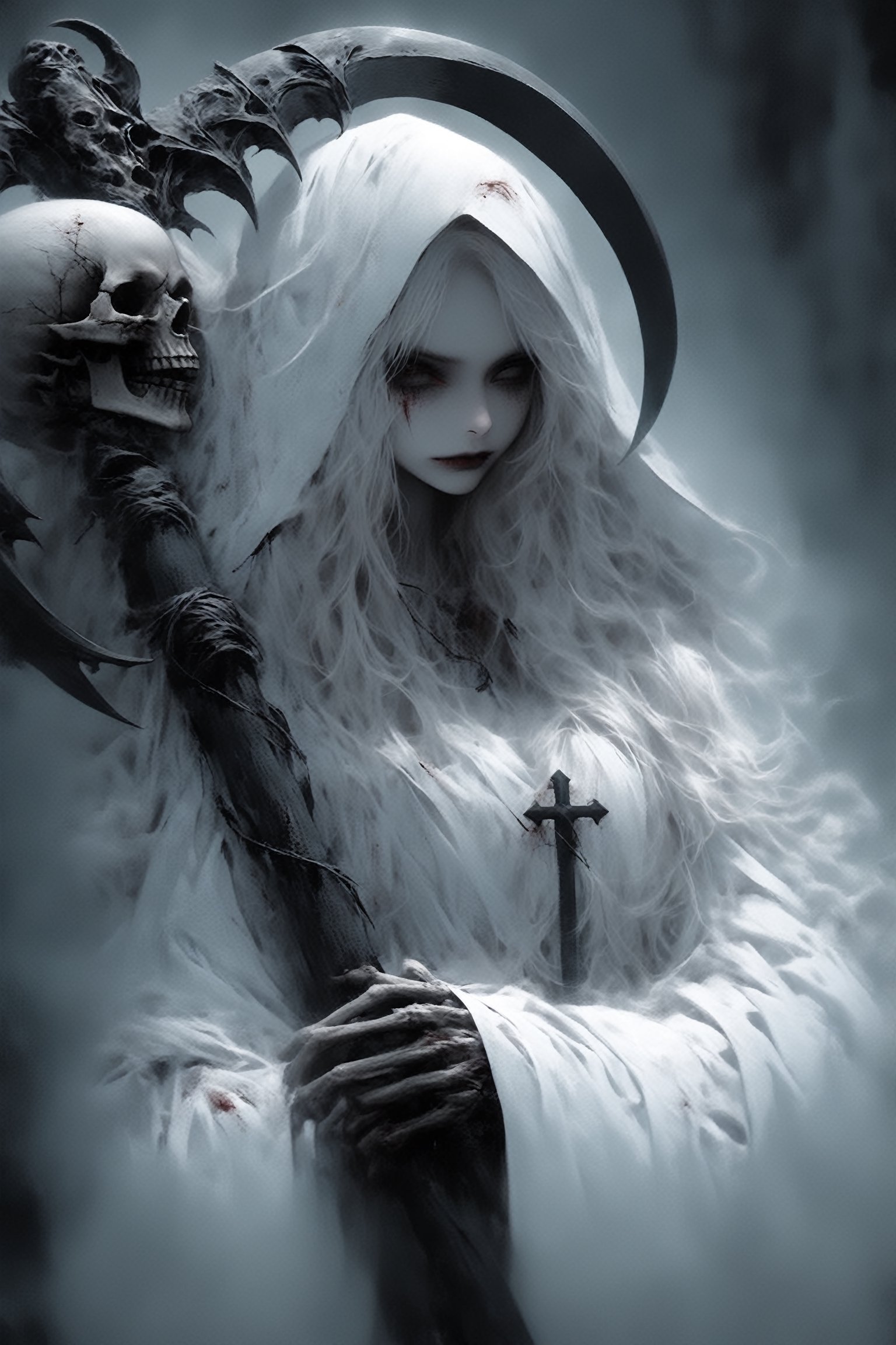 Beautiful albino girl,  (Grim Reaper Scythe:1.2 ), by maehara on Tensor.Art