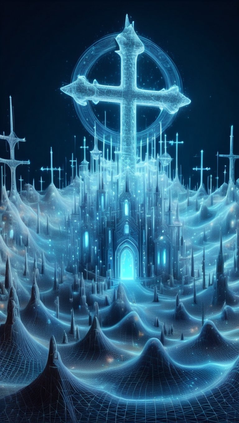 ultra Realistic fantasy art,  Logic hologram GLAVE yard,  Hill of Crosses in Lithuania by maehara on Tensor.Art