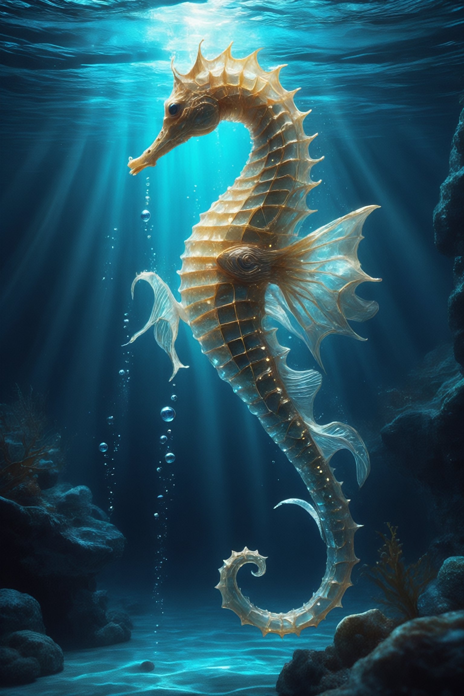 carved to resemble the shape of a seahorse,  with every detail meticulously crafted to capture the delicate features of th...