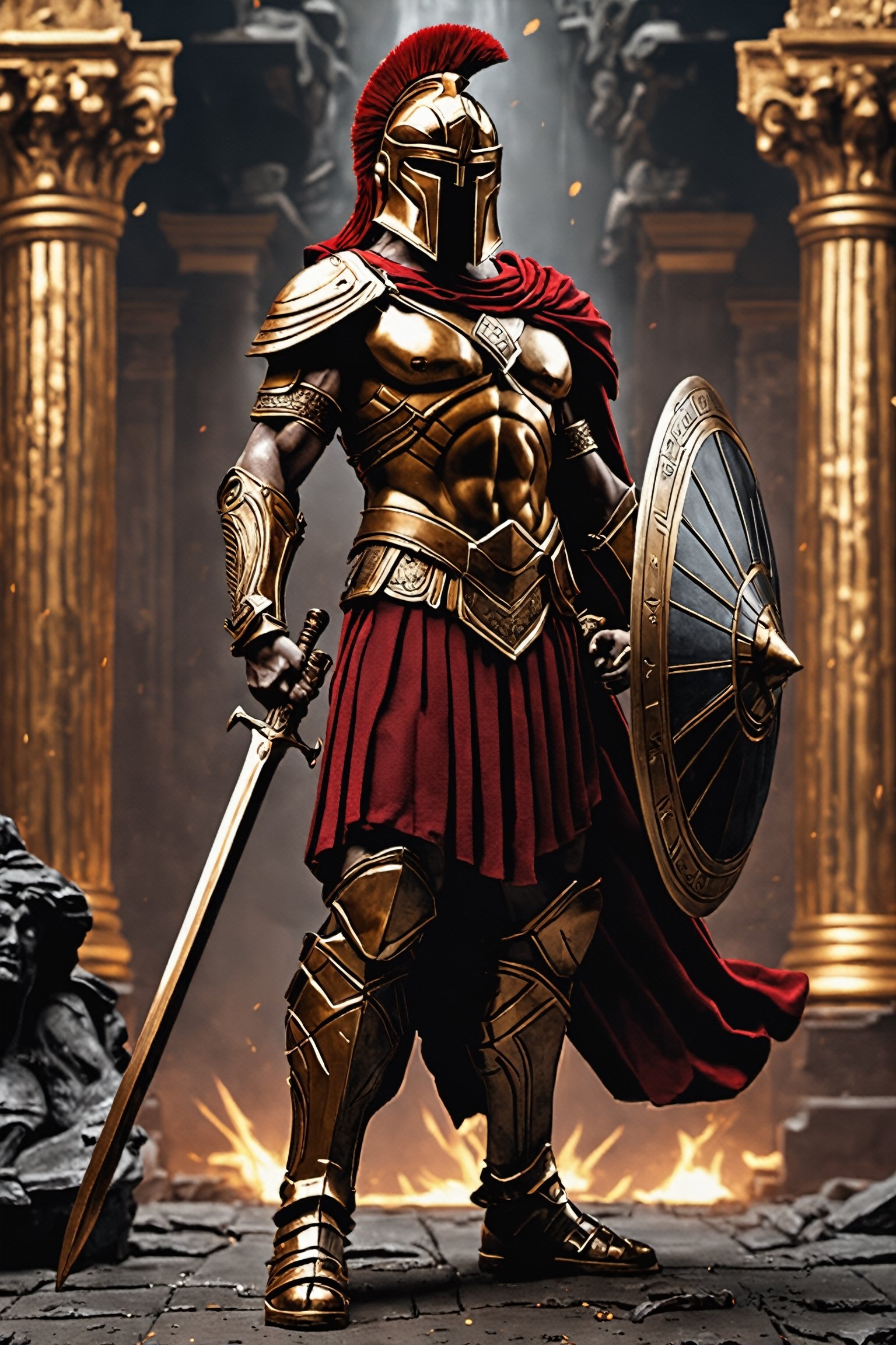 300,  a spartan warrior,  in the style of dark crimson and gold by maehara on Tensor.Art