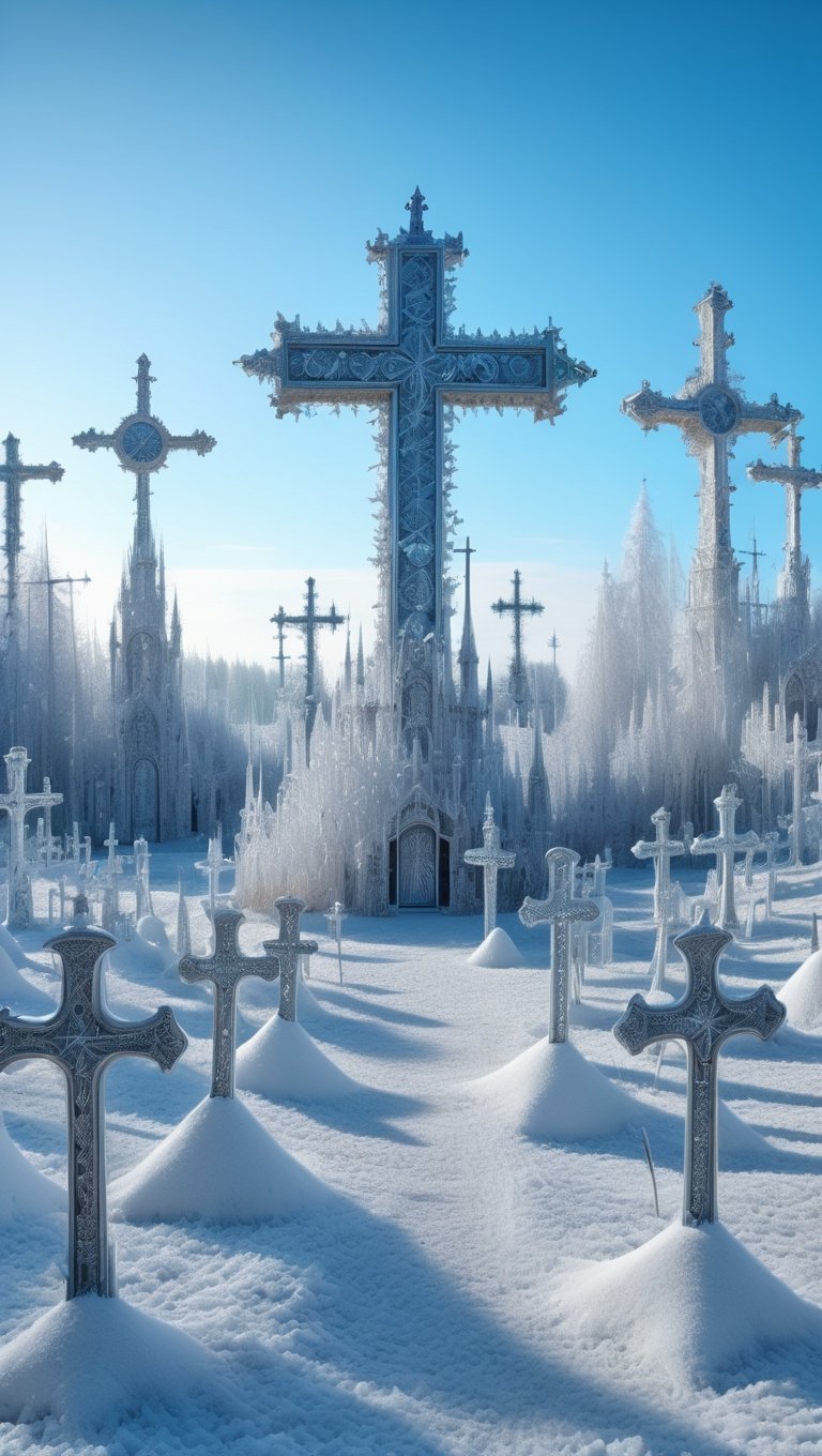 ultra Realistic fantasy art,  hologram GLAVE yard,  Hill of Crosses in Lithuania by maehara on Tensor.Art