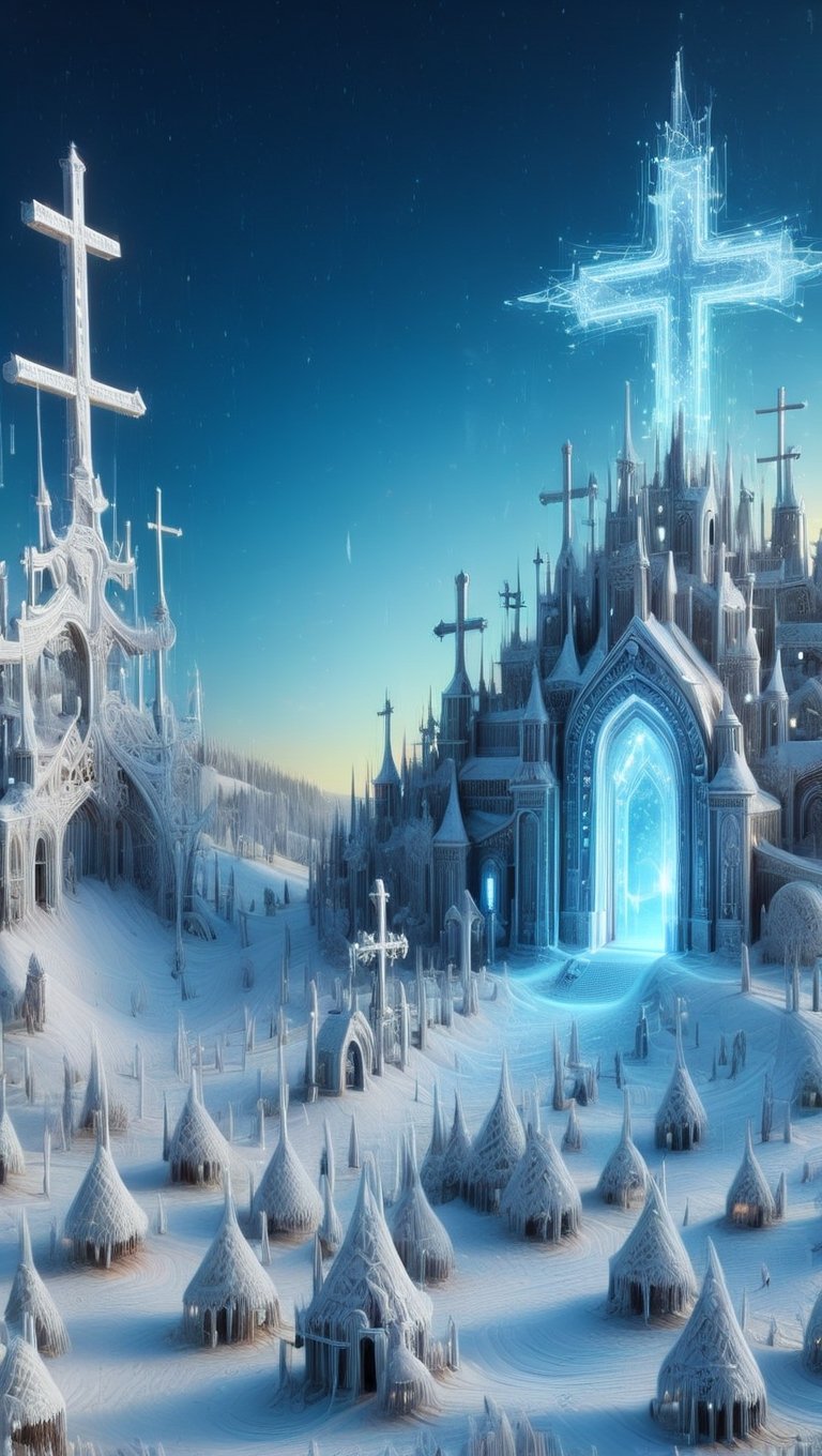 ultra Realistic fantasy art,  hologram GLAVE yard,  Hill of Crosses in Lithuania by maehara on Tensor.Art