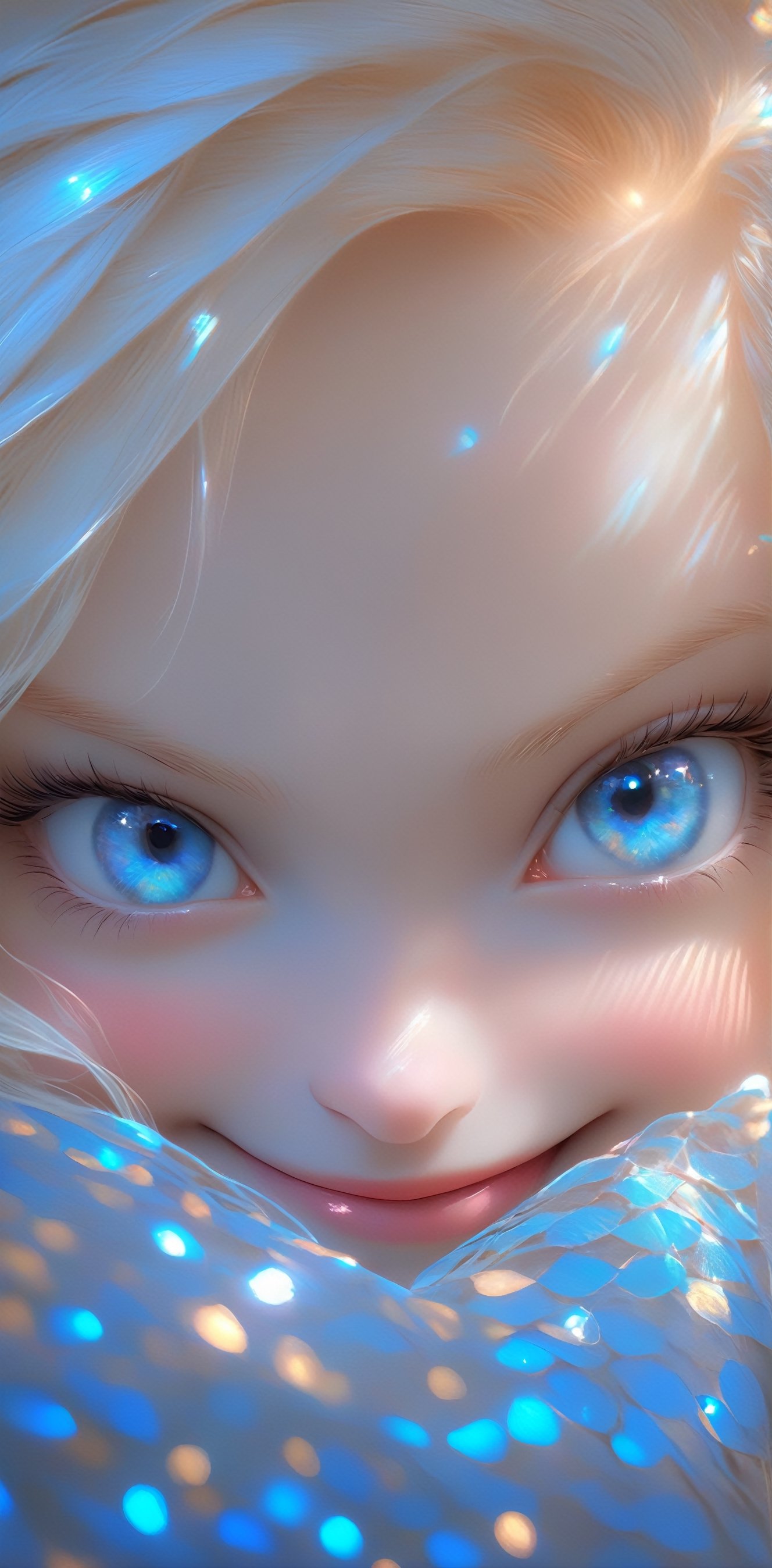 1 girl, (masterful), albino goddes girl,,mesh fishnet blouse, platinum blonde hair,smile of compassion,affection kindness love,girl has Beautiful blue eyes,soft expression,Depth and Dimension in the Pupils,So beautiful eyes that Has deep clear,Golden halo,
best quality, highest quality, extremely detailed CG unity 8k wallpaper, detailed and intricate, 