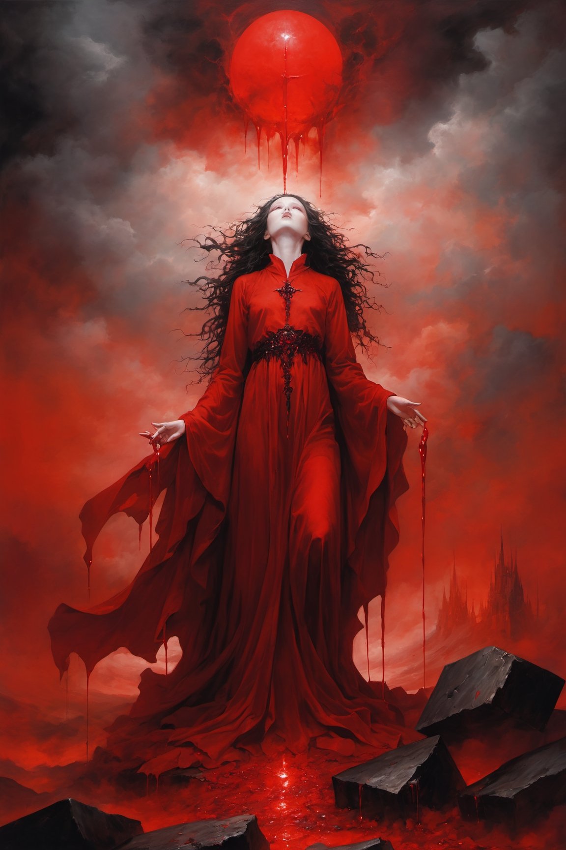 Trapped in purgatory
A lifeless object, alive
Awaiting reprisal
Death will be their acquittance
The sky is turning red
Return to power draws near
Fall into me, the sky′s crimson tears
Abolish the rules made of stone,dripping paint