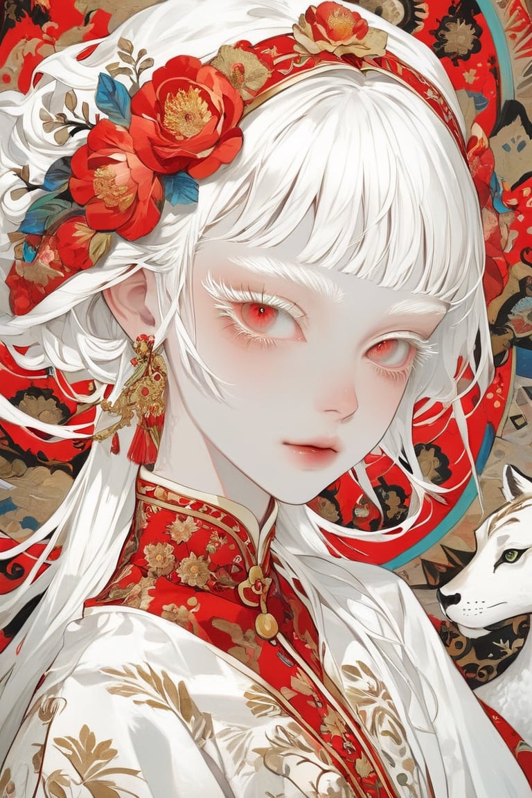 A albino girl,  long beautiful pure white hair,  (thin eyebrows) by maehara on Tensor.Art
