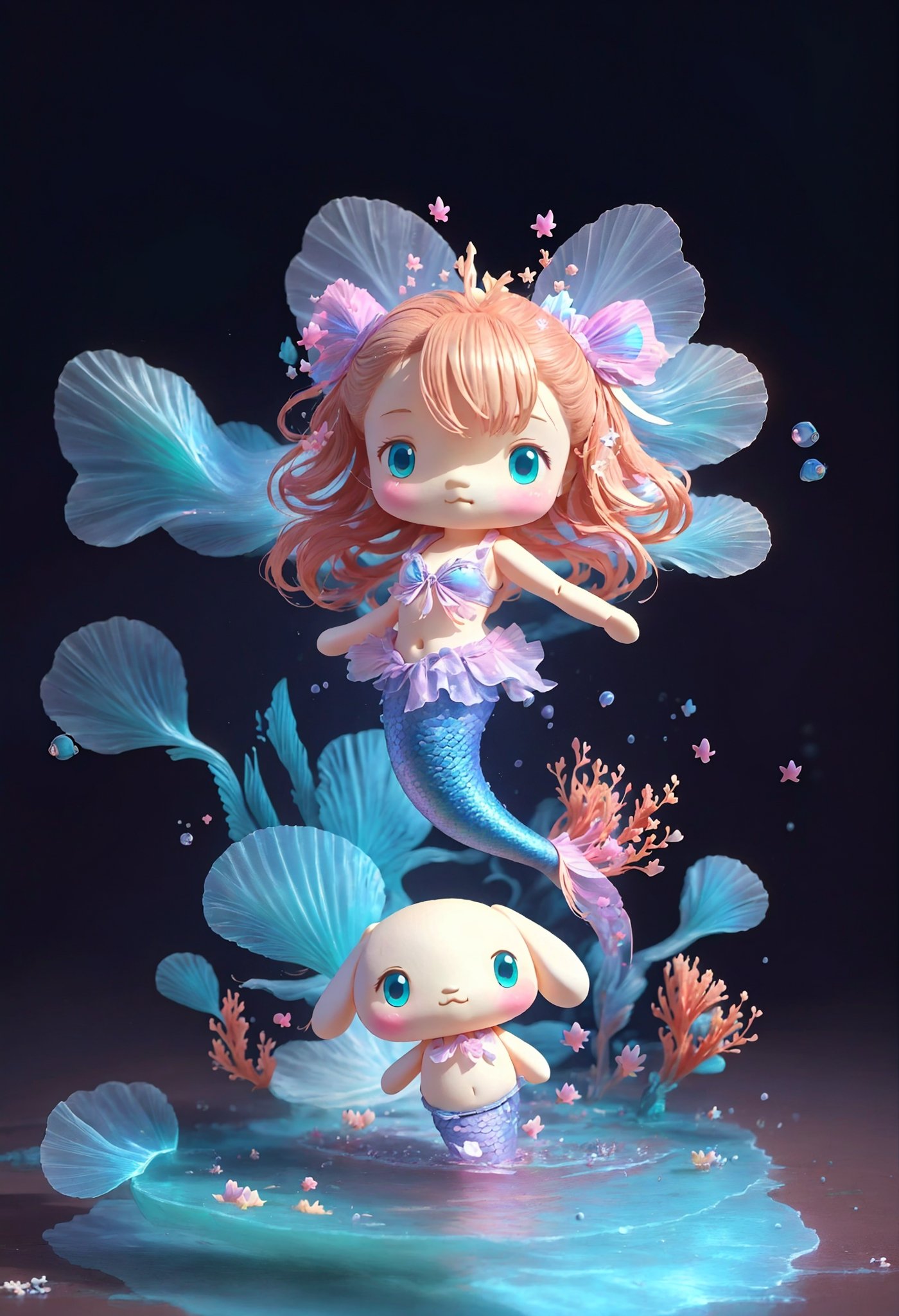 Chibi,3D Figure, solo,  ,figma,mermaid,cinnamoroll,mermaid cinnamoroll