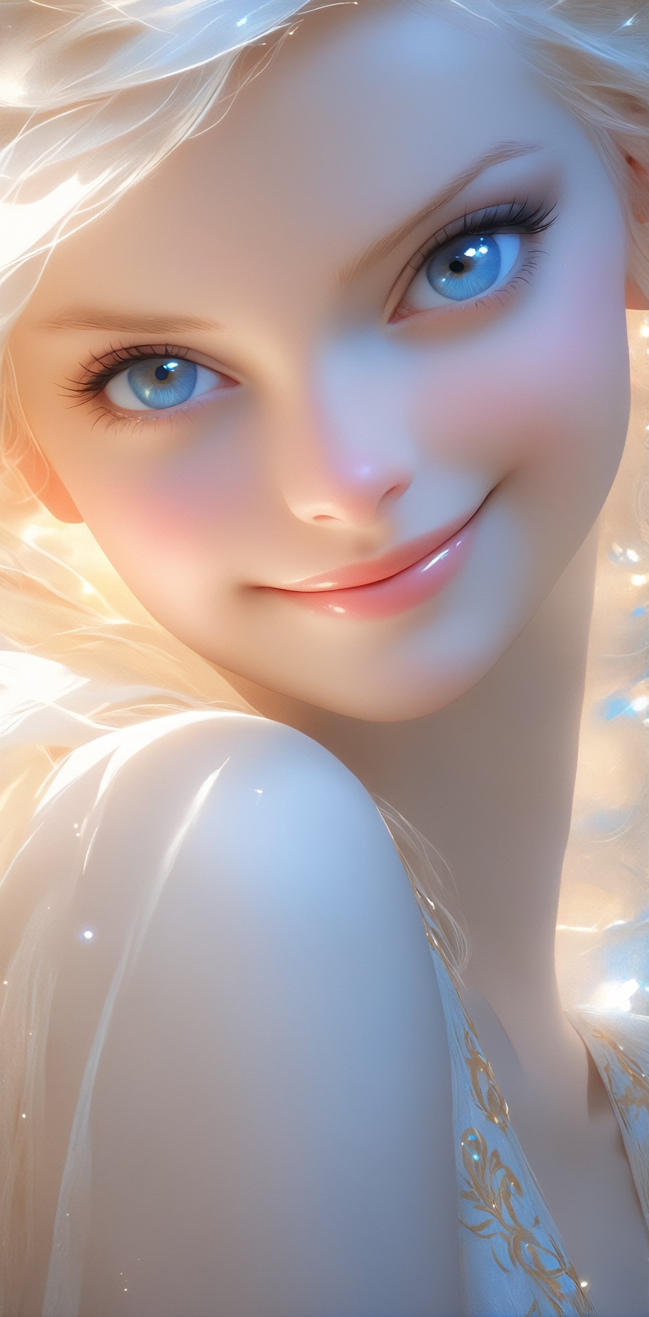 1 girl, (masterful), albino goddes girl,,mesh fishnet blouse, platinum blonde hair,smile of compassion,affection kindness love,girl has Beautiful blue eyes,soft expression,Depth and Dimension in the Pupils,So beautiful eyes that Has deep clear,Golden halo,
best quality, highest quality, extremely detailed CG unity 8k wallpaper, detailed and intricate, 