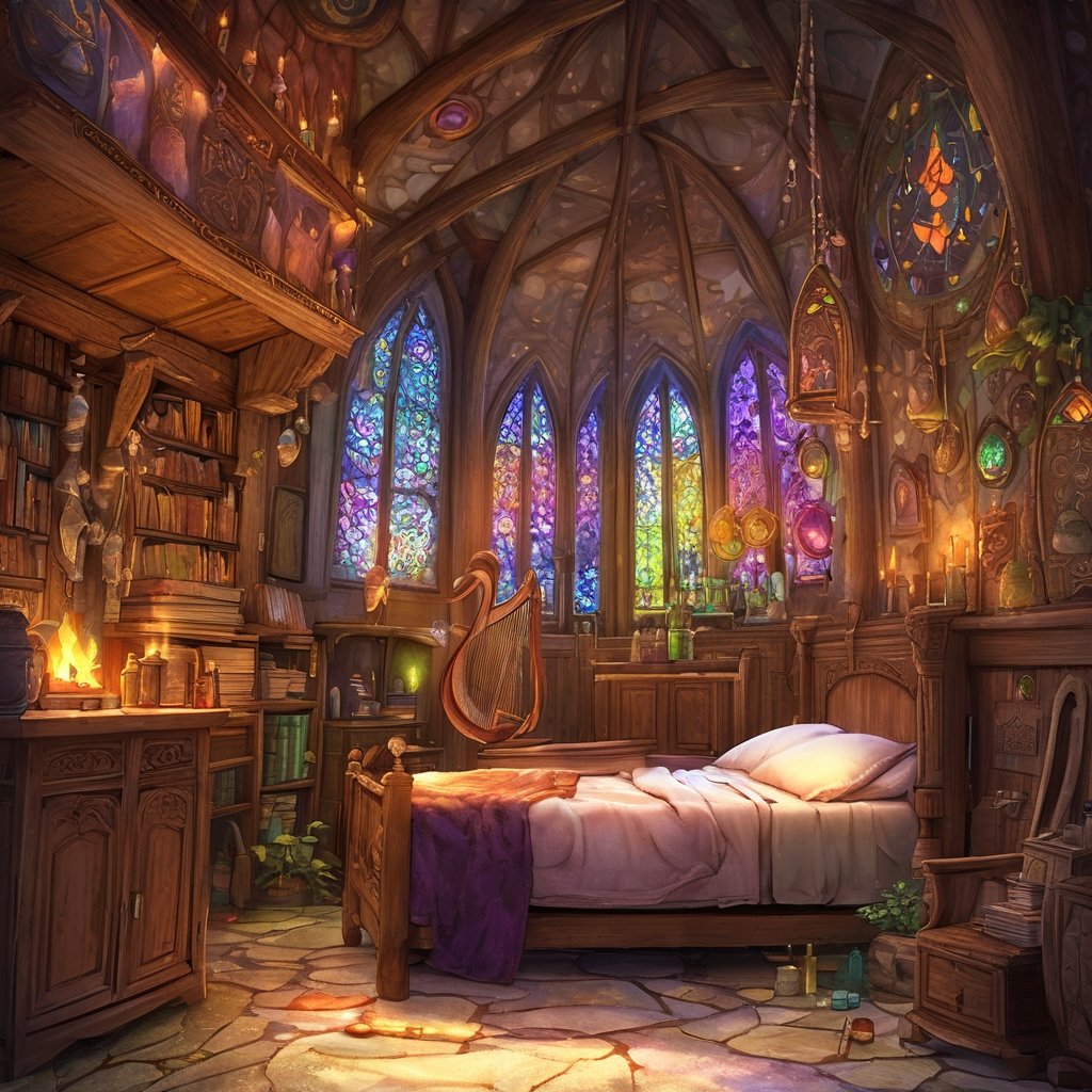 In a fantasy-style hospital room,  magic and practicality blend seamlessly. Intricate tapestries depicting mythical creatu...