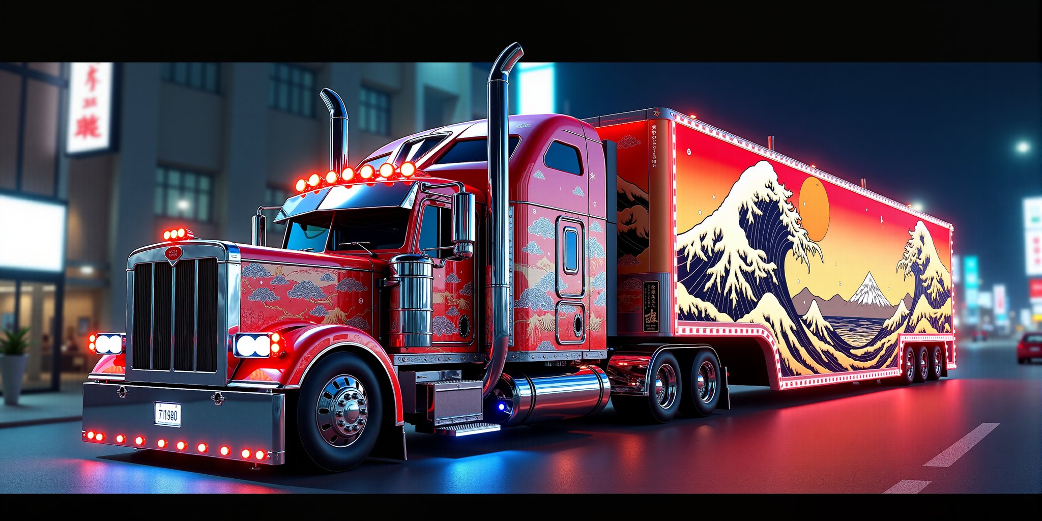 Japanese dekotora truck,  piped out truck,  large trailer by maehara on Tensor.Art