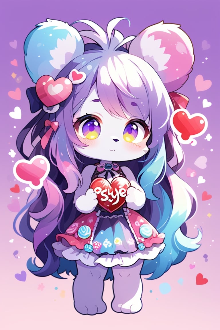 Pastel Candy Art,cute furry Teddy bear,Emphasize the unique synthesis of styles, 
heart \(symbol\), Skull\(symbol\), 
,colorful,chibi emote style,artint,sticker,furry,furry girl