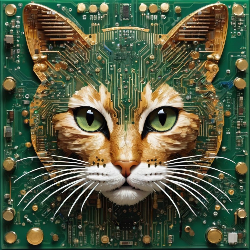 Cat face made with circuit board and wiring board,DonMC1rcu17Pl4nXL