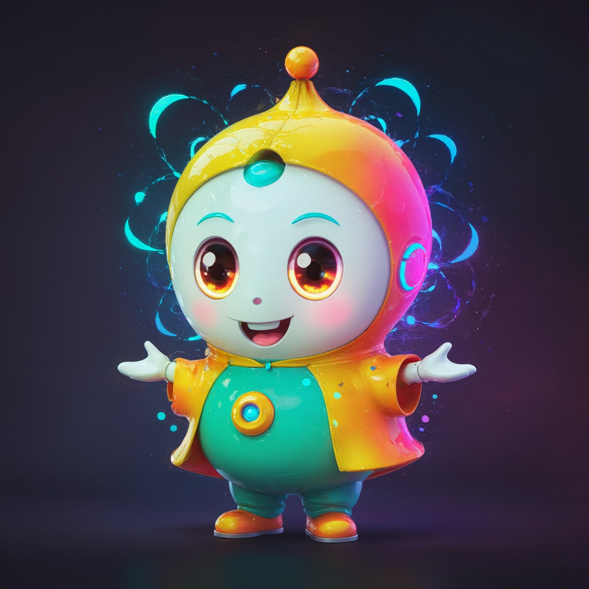 Generate a mascot for tenten, A mischievous artificial intelligent ghost with a playful expression, by Lenkaizm,use digital color palette inspired by lexar studio, reflect whimsical and vibrant color to express tensor creative community, this mascot should be able to bring good luck and happiness to the world, inspired many and become greatest hits within digital art work. 