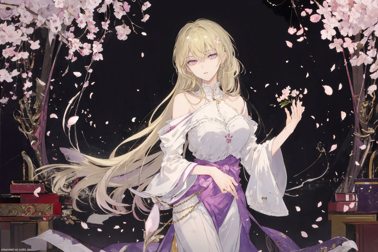 A detailed, anime-style CG for an otome game scene, focusing on the eyes. The image showcases a serene garden with cherry blossoms, under soft, warm lighting. The protagonist, a young woman with flowing hair, wears an elegant gown. Her eyes, large and expressive, reflect hope and curiosity. She stands by a fountain, gazing intently at the approaching male character. His eyes, deep and alluring, convey warmth and mystery. They meet in a close-up shot, highlighting the intricate details of their eye expressions, surrounded by falling cherry blossoms, emphasizing the emotional depth and romantic tension.