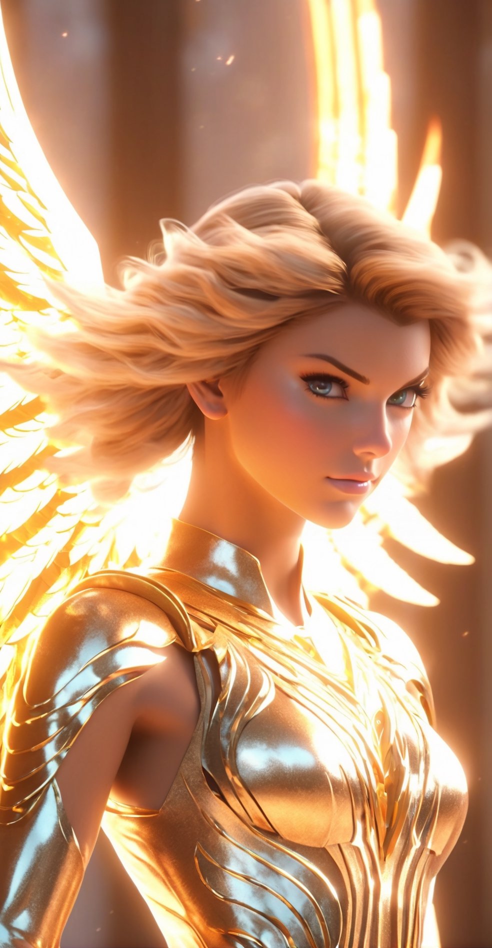 an image of an angel in the sky, unreal engine render + a goddess, taylor swift as a heavenly angel, unreal engine render saint seiya, goddess of light, elven angel meditating in space, infinite angelic wings, tron angel, wings made of light, angelic wings on her back, square enix cinematic art, tall female angel, emma watson as an angel