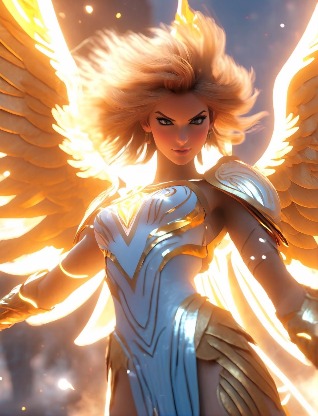 an image of an angel in the sky, unreal engine render + a goddess, taylor swift as a heavenly angel, unreal engine render saint seiya, goddess of light, elven angel meditating in space, infinite angelic wings, tron angel, wings made of light, angelic wings on her back, square enix cinematic art, tall female angel, emma watson as an angel,Kratos 