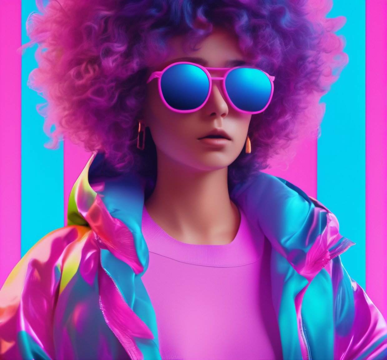  vaporwave style,1babygirl,1babyboy, multi, upper  body , curly hair, sunglasses,portrait,8k, super high quality,absurdres, cinematic lighting