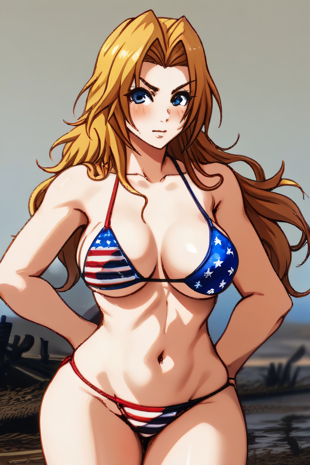 Mud Girl, Rangiku Matsumoto, cowboy shot, american flag bikini,mudg1rl,defran