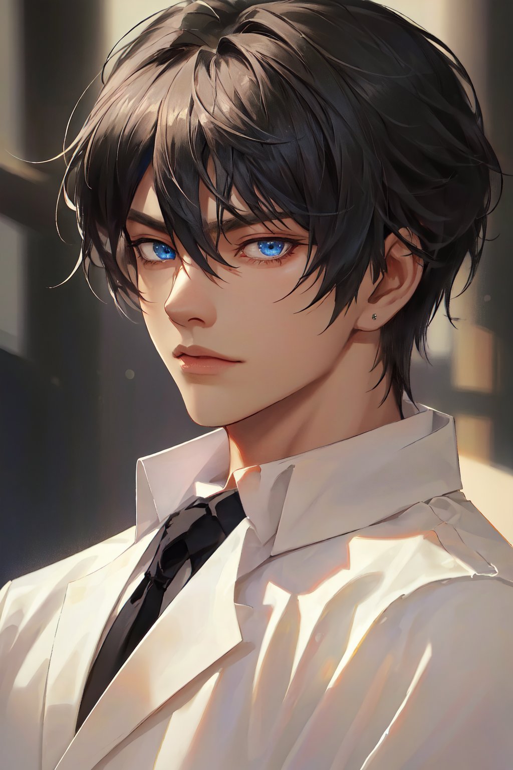 (Masterpiece, Best Quality:1.3), absurdres, (8k resolution),  ultra-detailed, Manga, 2d, illustration, fantasy art, 
centered, male focus, (detailed face, detailed eyes:1.2), sharp focus, (details:1.2), 
(depth of field),  high quality, bokeh, dynamic, cinematic, gradients, (shadow), blue eyes, dark skin, black hair,
anime screen, Male focus, muscular, ,takezou_kurata,takeya_iizuka