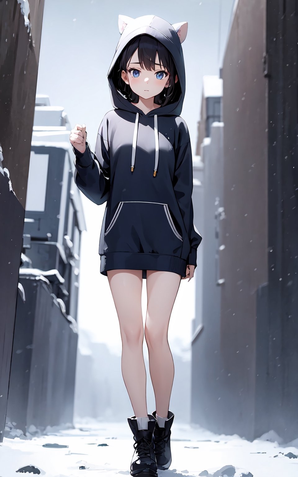 (masterpiece), best quality, hires, autentic background,
Prompt: a young girl wearing a hoodie mini dress in the middle of a snowstorm in the north pole

